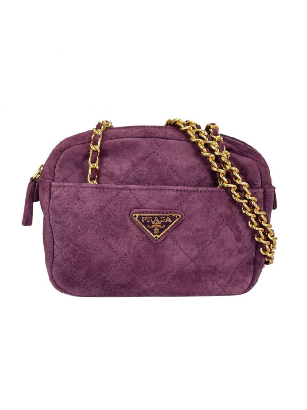 Prada Triangle Logo Shoulder Bag Suede Purple